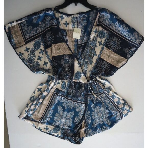 Intimately Free People OB1963838 Women Sz S Indigo/Blue Combo Oasis Wrap Romper - Picture 11 of 13
